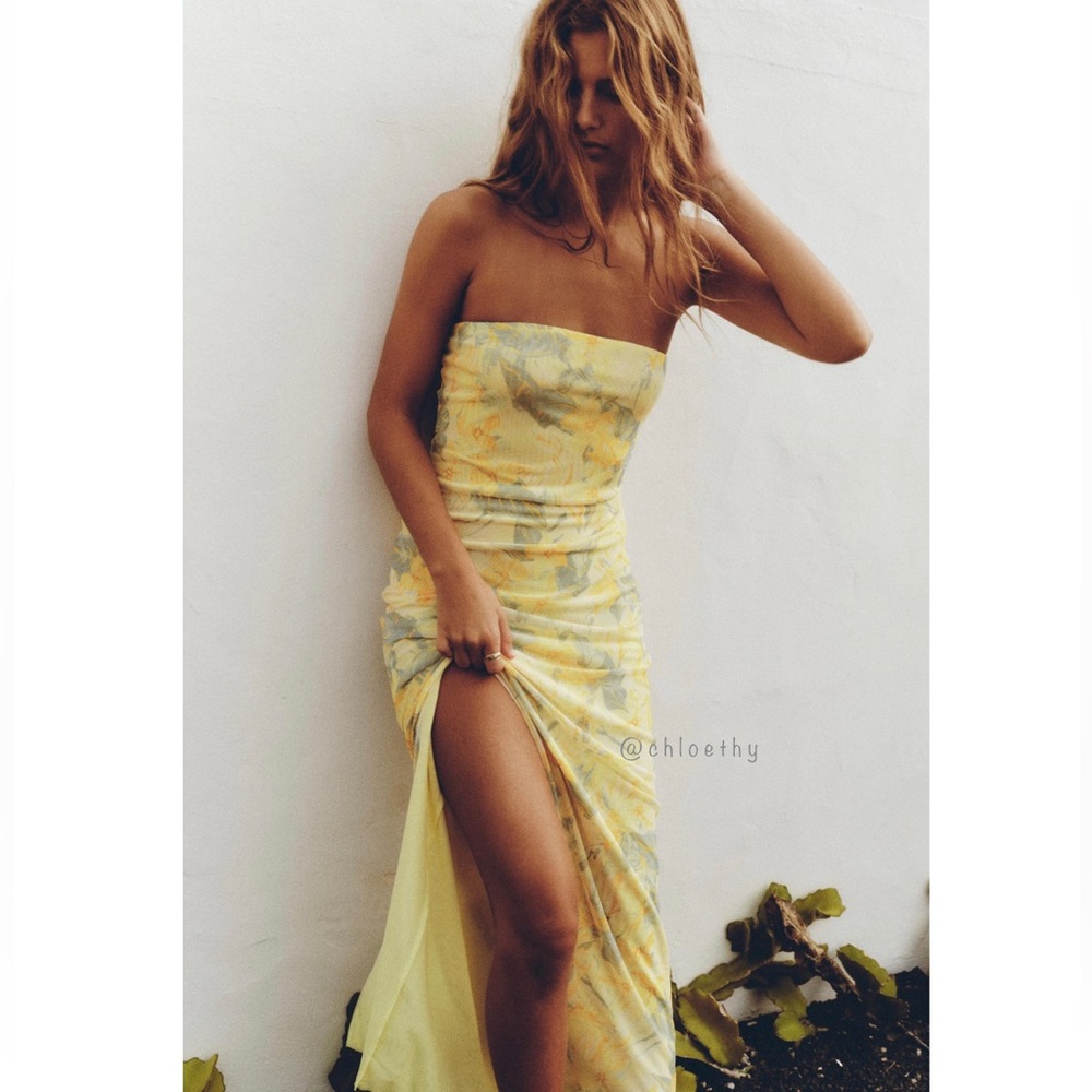 Zara Yellow Floral Midi Dress